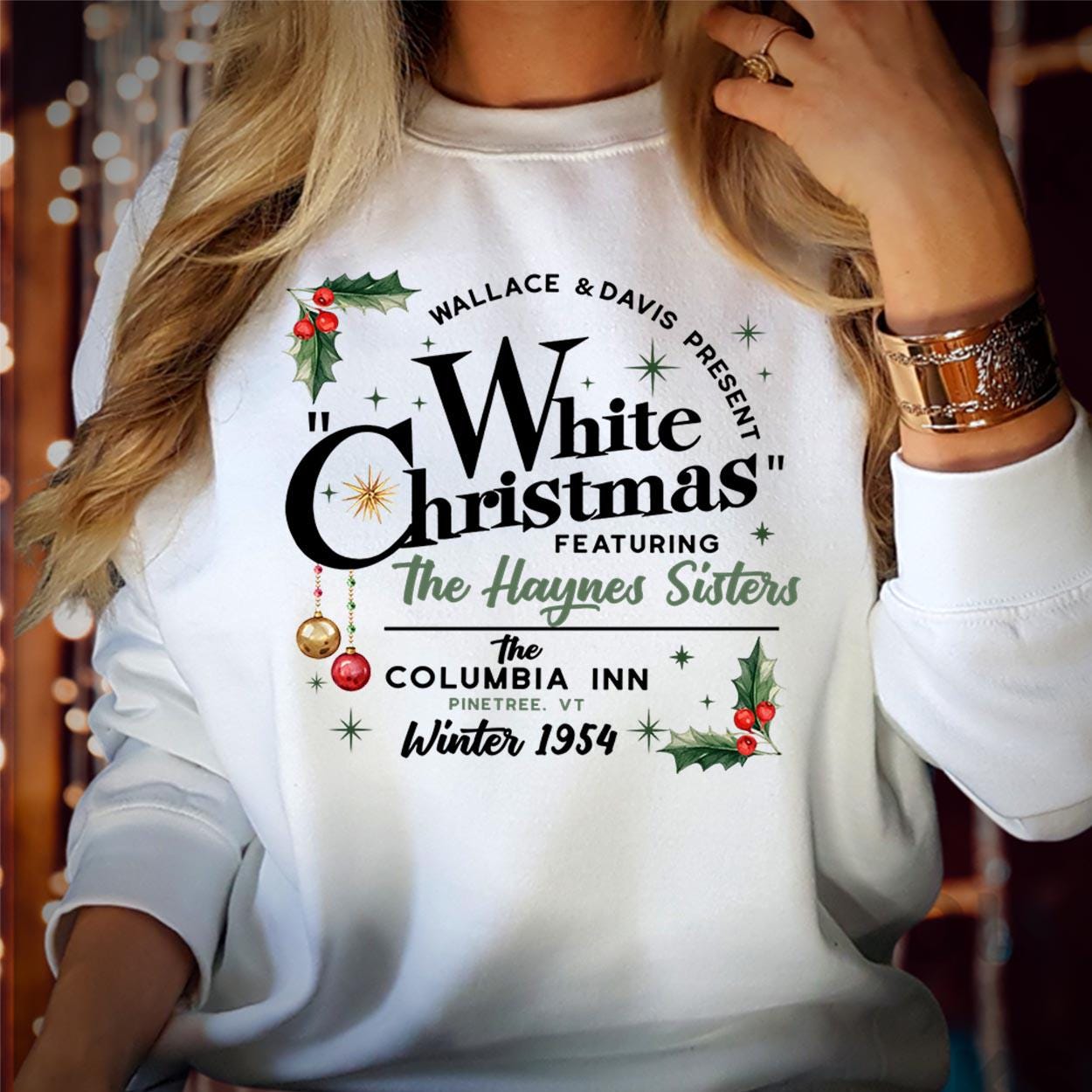 SWEATSHIRT (5381) Merry White Christmas Wallace and Davis Sisters Crewneck, Christmas Movie Family Holiday Season Xmas Gift Jumper