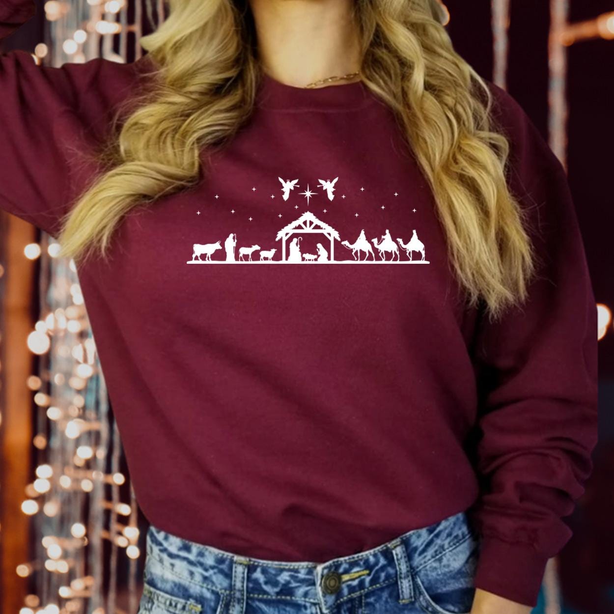 SWEATSHIRT (5204) 3 CAMEL Nativity Scene Jesus Merry Christmas Xmas Christian Quotes Scripture, Bible Verses God Religious Nativity Jumper