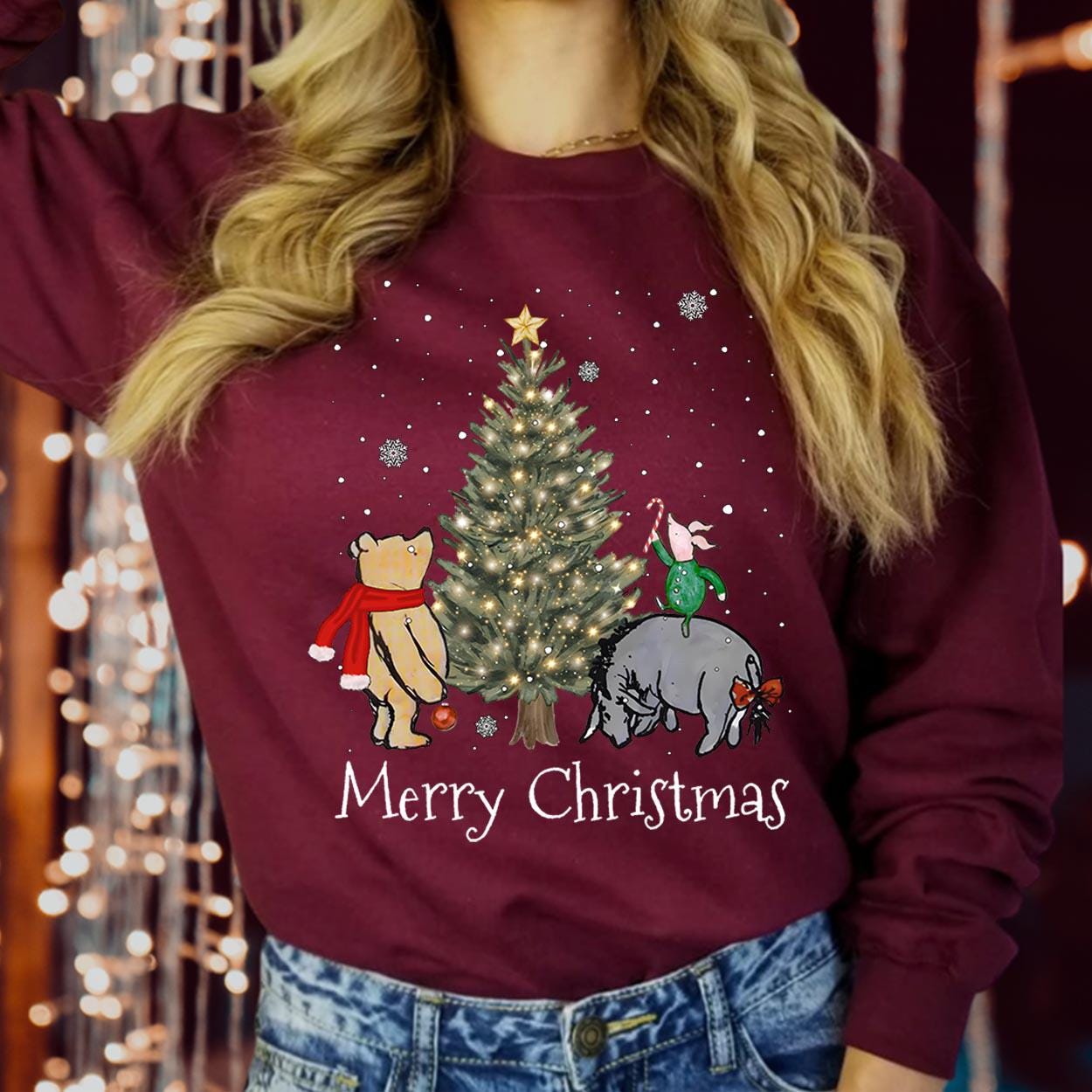 SWEATSHIRT (5140) Merry Christmas Bear Wonderland Sweatshirt The Most Wonderful Time Of The Year Pooh Family Holiday Season Gift Xmas Jumper