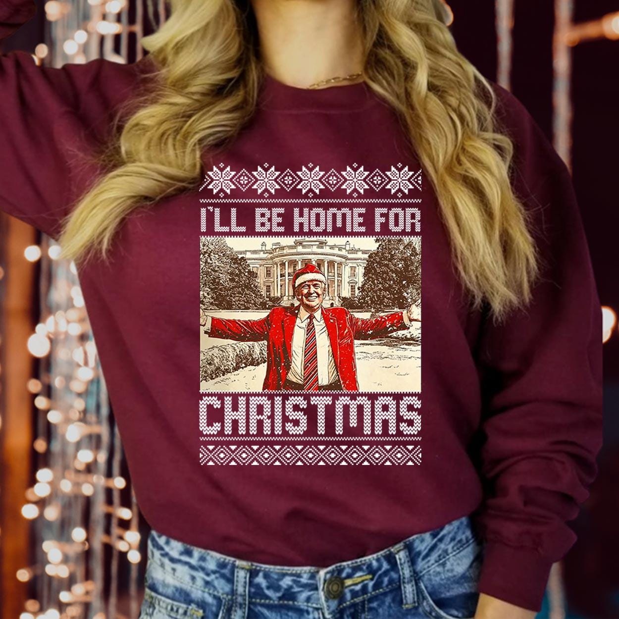 SWEATSHIRT (DTC-9 ) Merry Christmas Donald Trump Christmas 2024  Sweater Maga I Will be Home for Christmas Festive Vibes Funny Jumper