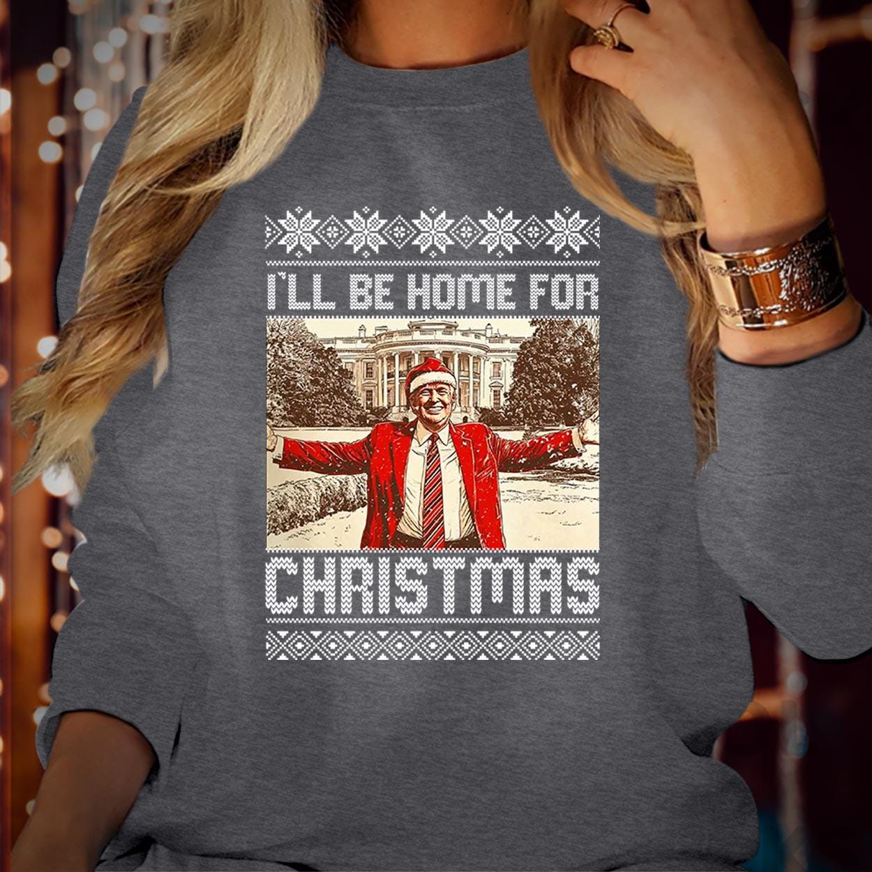 SWEATSHIRT (DTC-9 ) Merry Christmas Donald Trump Christmas 2024  Sweater Maga I Will be Home for Christmas Festive Vibes Funny Jumper