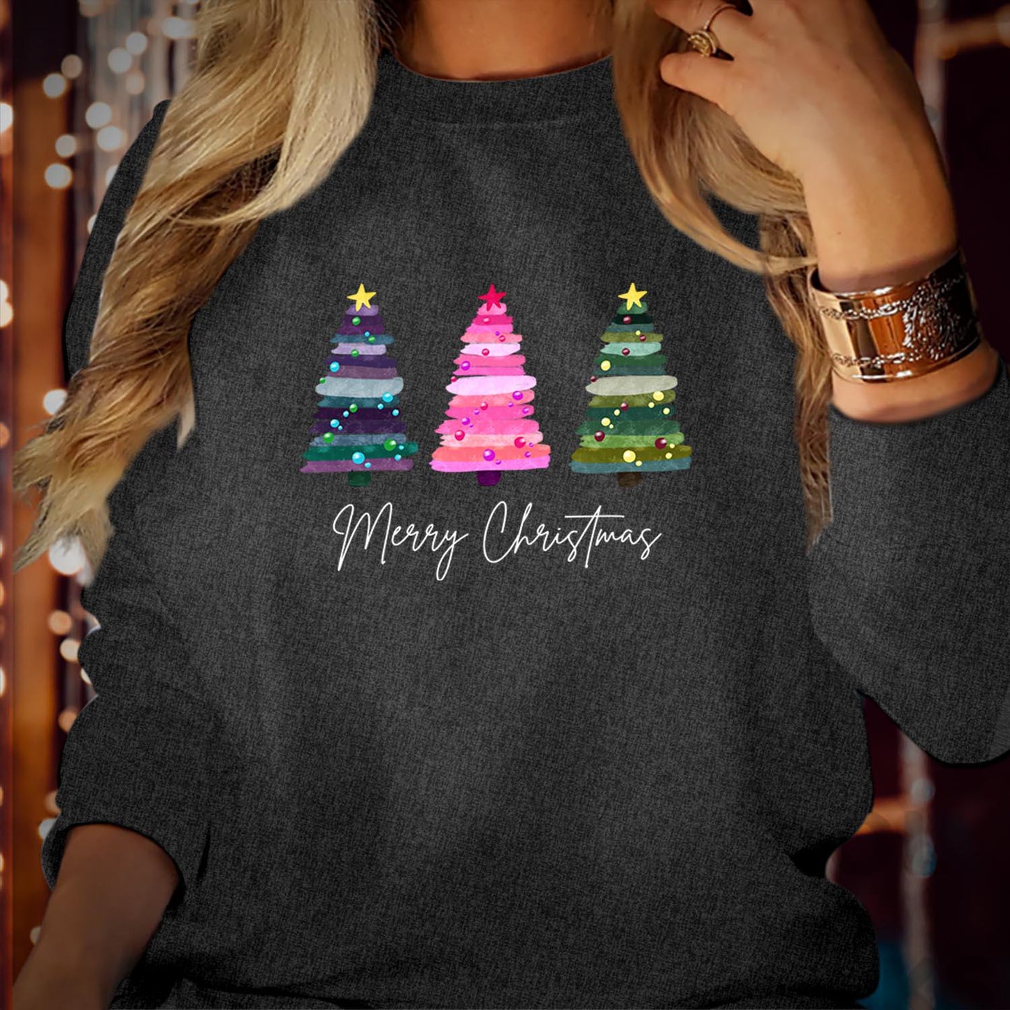 SWEATSHIRT (5293) Merry Christmas Tree Sweatshirts Colourful Christmas Pine tree Festive Christmas tree for women Xmas Christmas Jumper