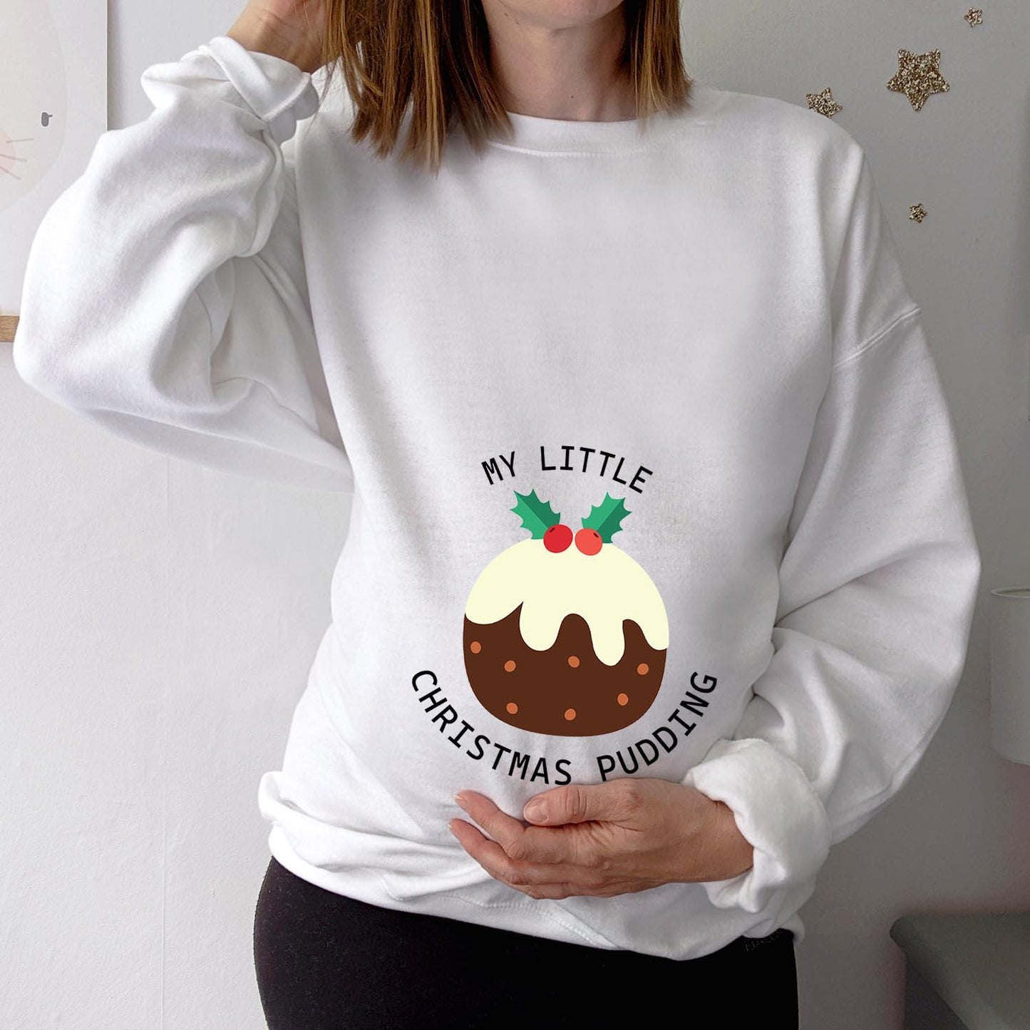 SWEATSHIRT (5320) My Little CHRISTMAS PUDDING Christmas Maternity Pregnancy Mum to be Announcement Christmas Jumper for her