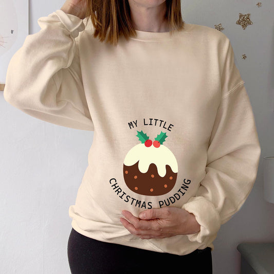 SWEATSHIRT (5320) My Little CHRISTMAS PUDDING Christmas Maternity Pregnancy Mum to be Announcement Christmas Jumper for her