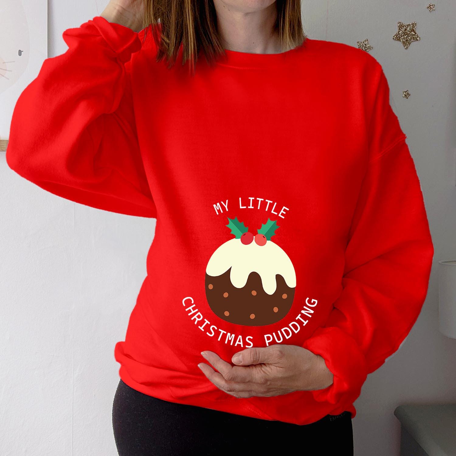 SWEATSHIRT (5320) My Little CHRISTMAS PUDDING Christmas Maternity Pregnancy Mum to be Announcement Christmas Jumper for her