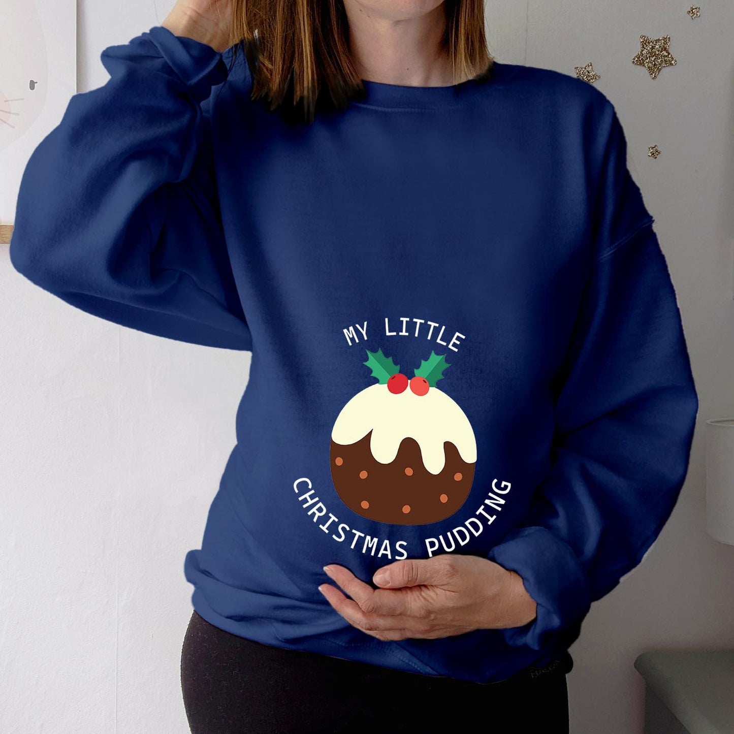 SWEATSHIRT (5320) My Little CHRISTMAS PUDDING Christmas Maternity Pregnancy Mum to be Announcement Christmas Jumper for her