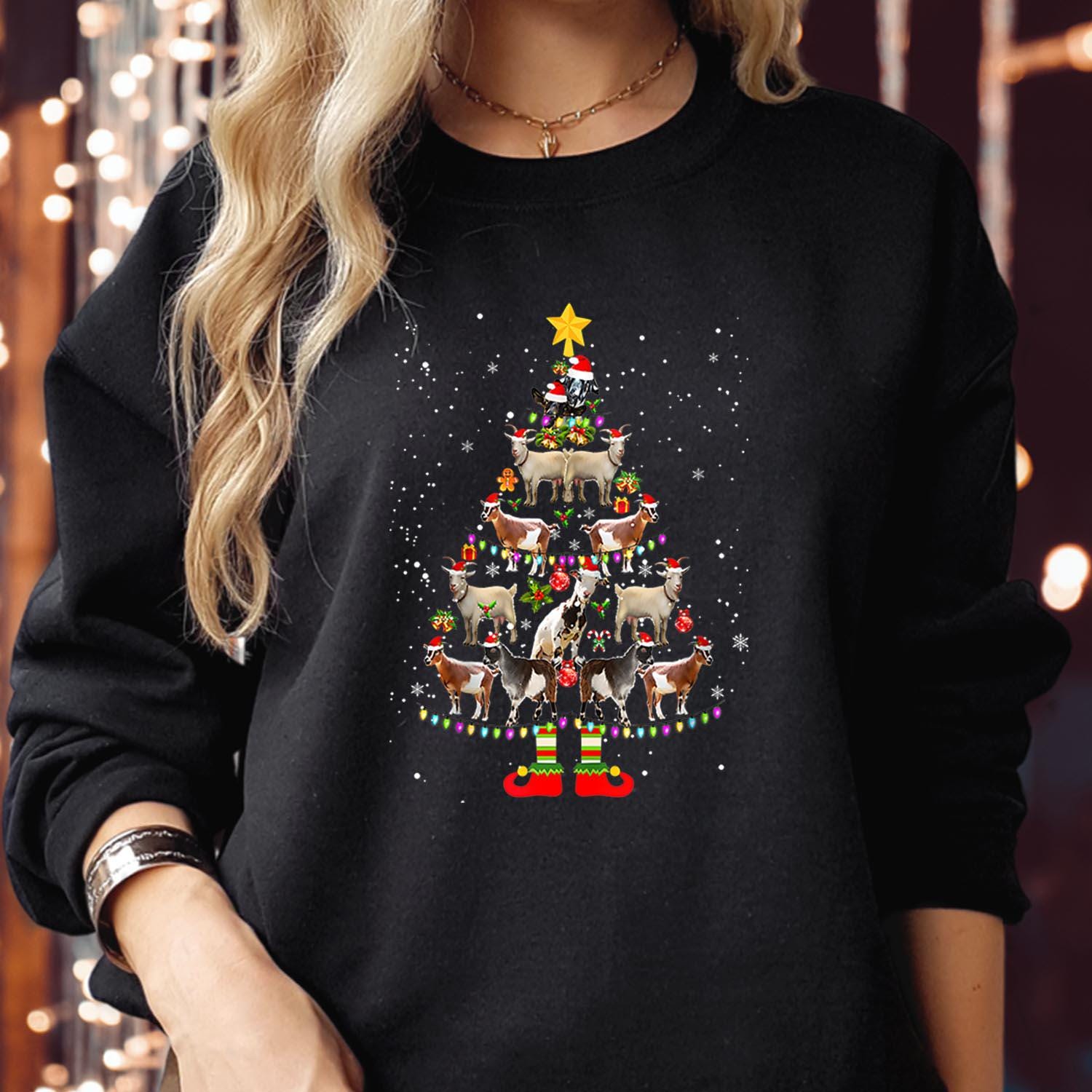 SWEATSHIRT (5362) Christmas Tree GOAT Holiday Sweatshirts - Cute Farm Animals Santa Light Decorations Snow Party Matching Outfit Xmas Jumper