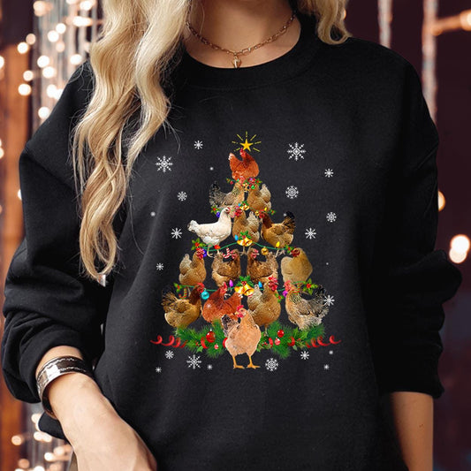 SWEATSHIRT (5369) Merry Christmas Chicken Tree Swaetshirts - Hen Xmas Trees Funny Ugly Christmas Sweater Funny Xmas Family Holiday Jumper