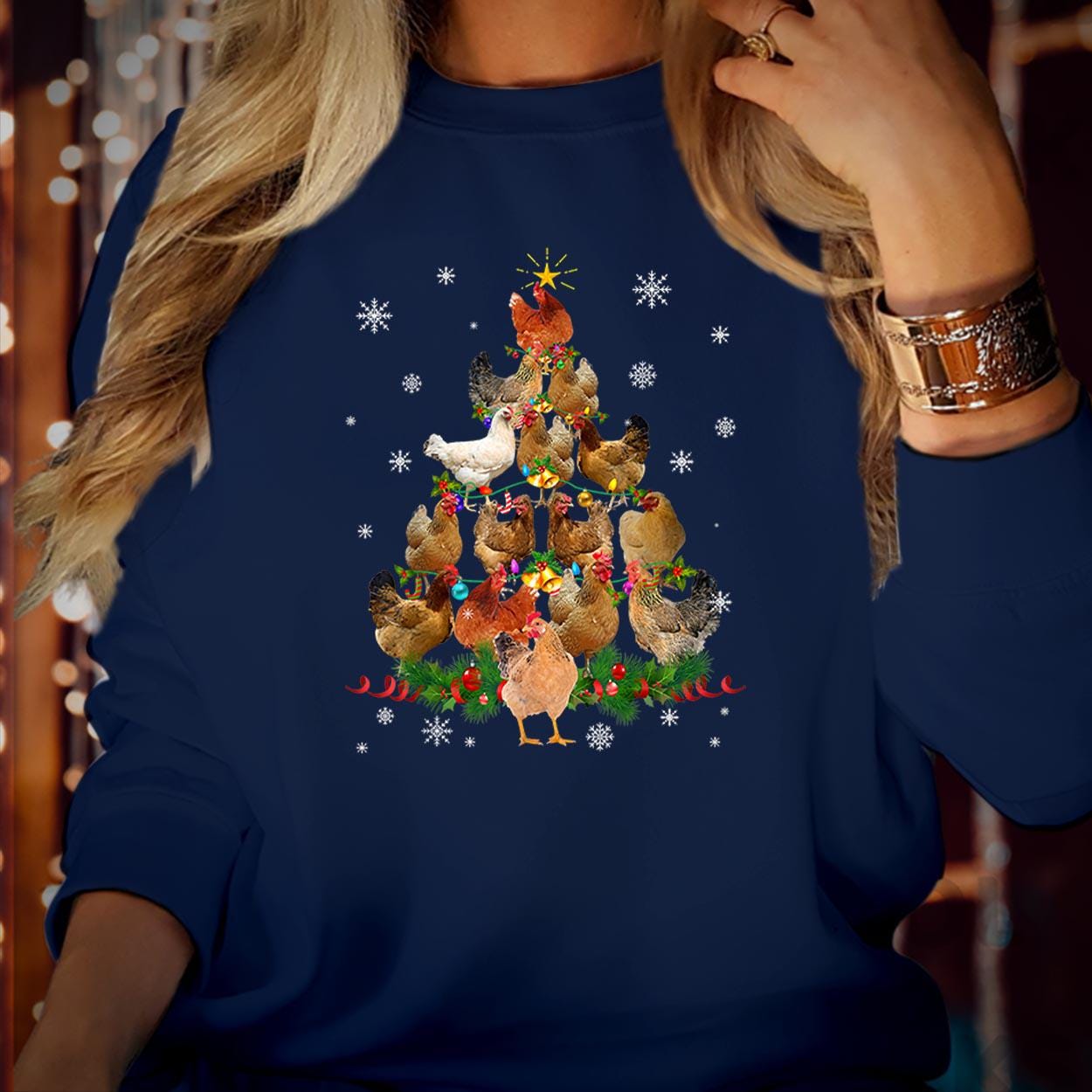 SWEATSHIRT (5369) Merry Christmas Chicken Tree Swaetshirts - Hen Xmas Trees Funny Ugly Christmas Sweater Funny Xmas Family Holiday Jumper