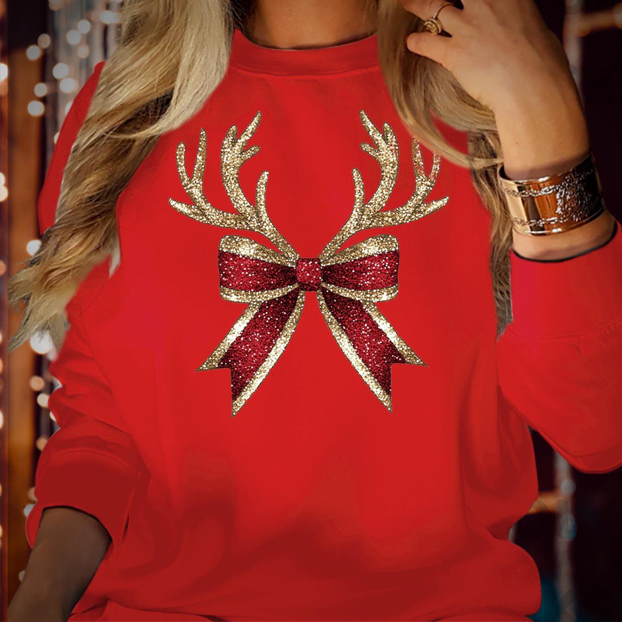 SWEATSHIRT (5174) Merry Christmas Coquette Reindeer Bow Bright & Merry Festive Funny Family Holiday Season Gift Xmas Jumper