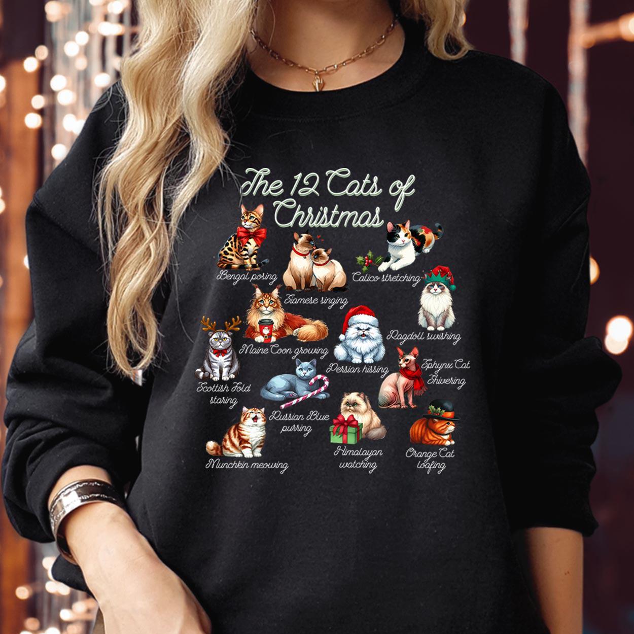 SWEATSHIRT (5153) Christmas Cat 12 Cats of Christmas, Meowy Christmas Merry Catmas Cat Lover Gift, Cozy Holiday Christmas Jumper