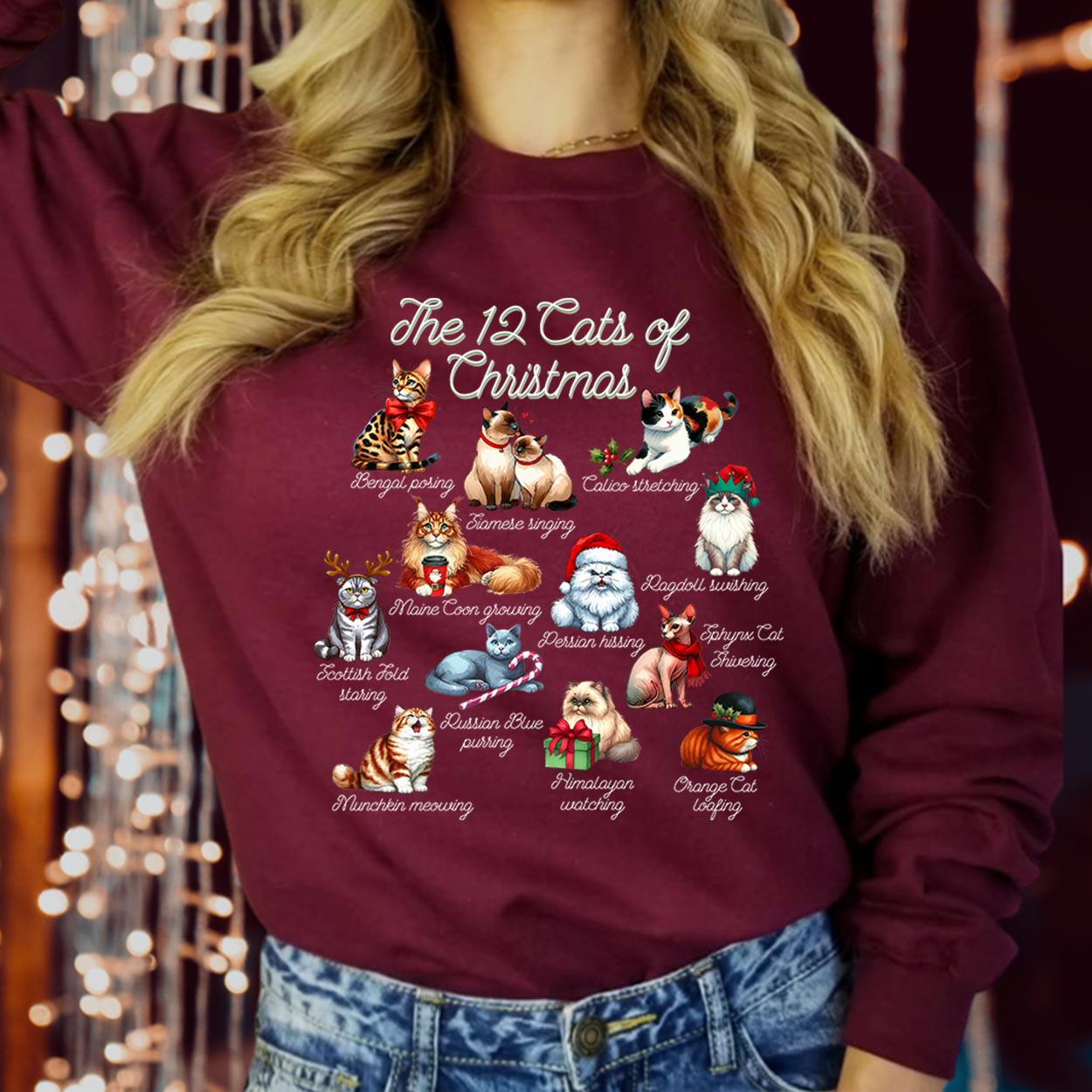 SWEATSHIRT (5153) Christmas Cat 12 Cats of Christmas, Meowy Christmas Merry Catmas Cat Lover Gift, Cozy Holiday Christmas Jumper