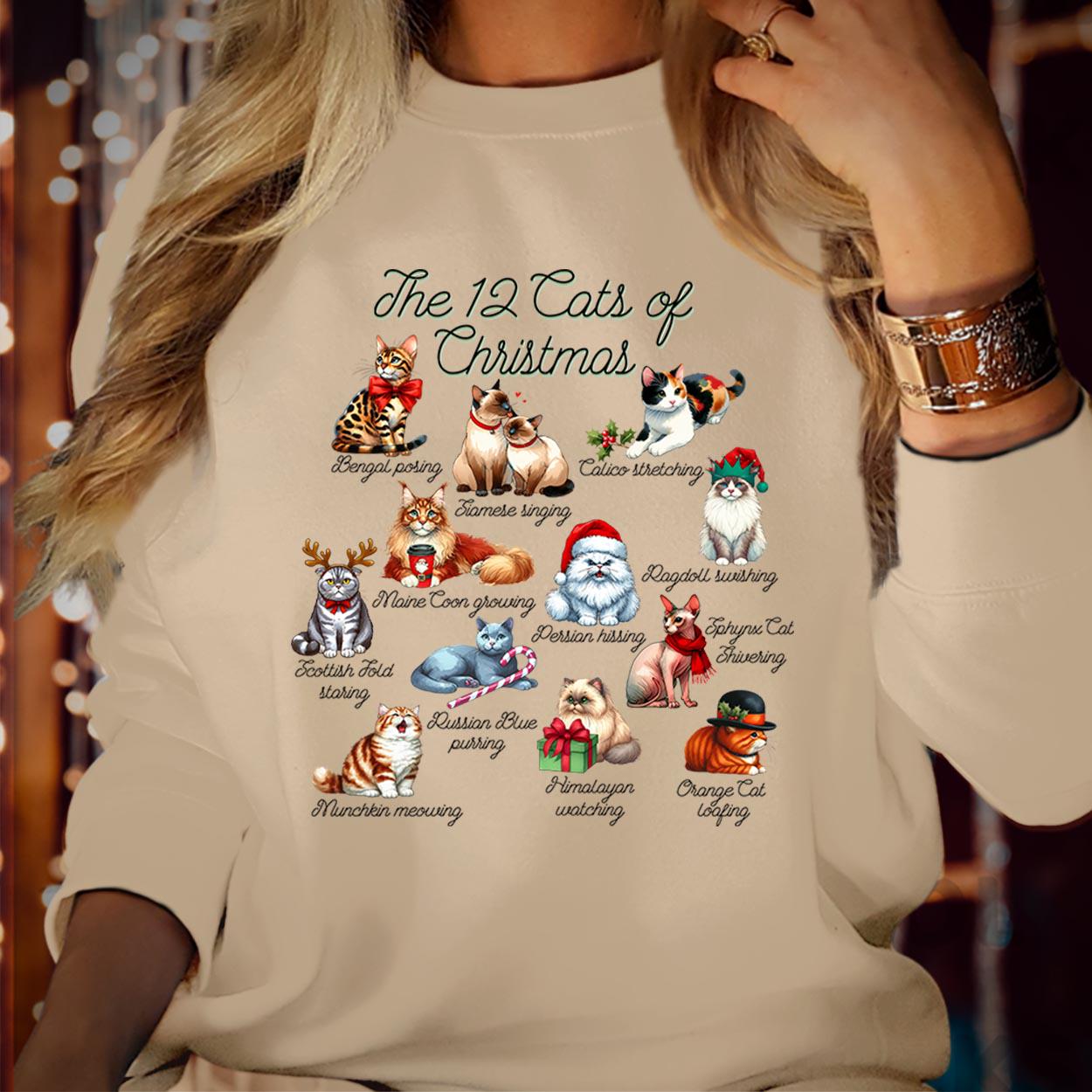 SWEATSHIRT (5153) Christmas Cat 12 Cats of Christmas, Meowy Christmas Merry Catmas Cat Lover Gift, Cozy Holiday Christmas Jumper