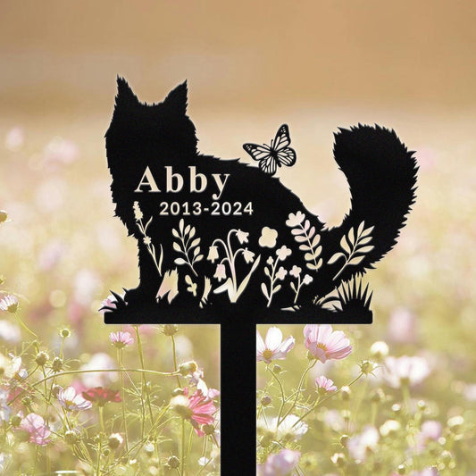 Personalized Cat Name Stake with Flowers,Custom Cat Memorial Stake,Cat Cemetery Stake,Cat Sign for Garden,Cat Loss Gift,Cat Garden Decor