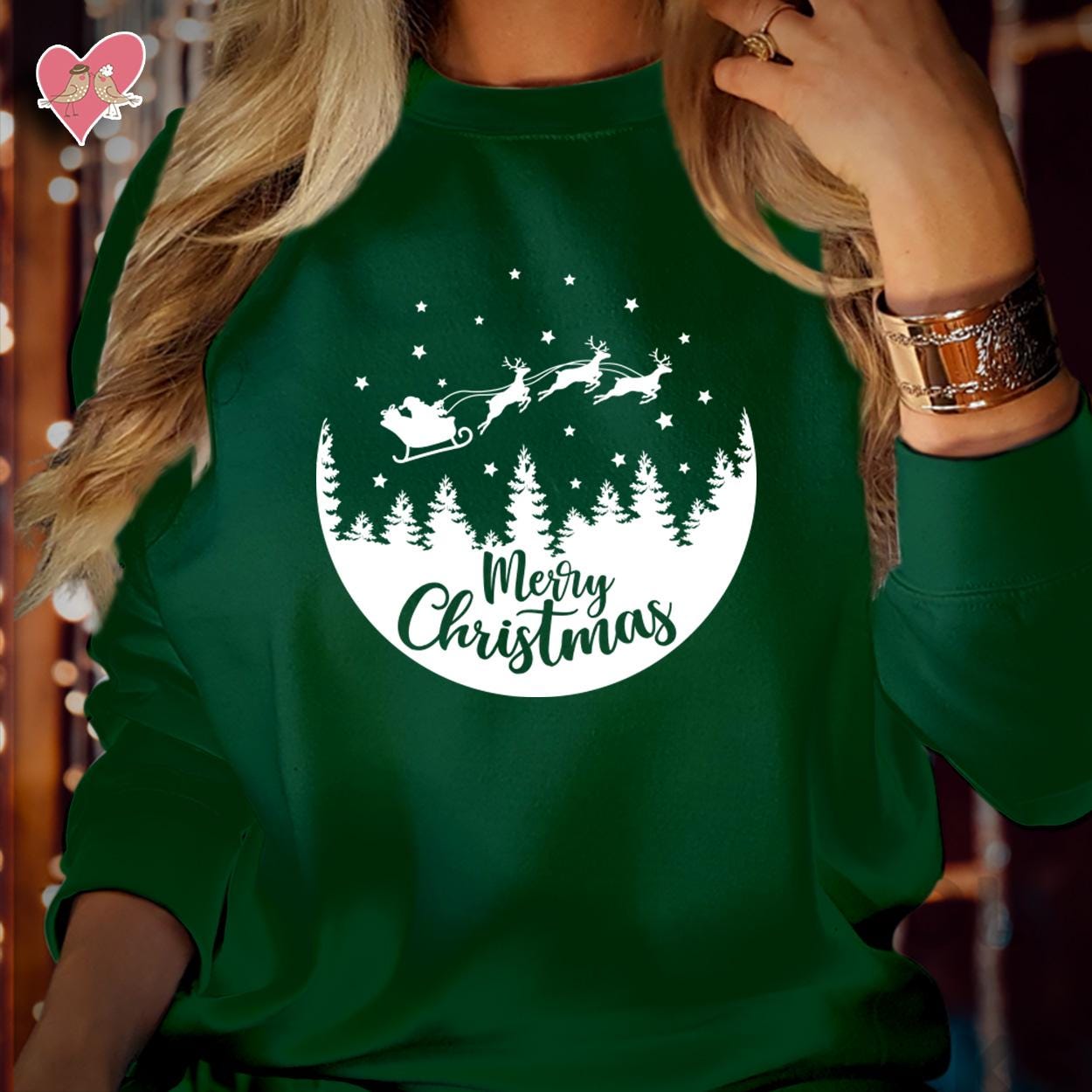 SWEATSHIRT (5016) Flying SANTA SLEIGH Reindeer Merry Christmas Sweatshirt - Santa Gift Winter Holiday Men Women Kid Family Merry Xmas Jumper