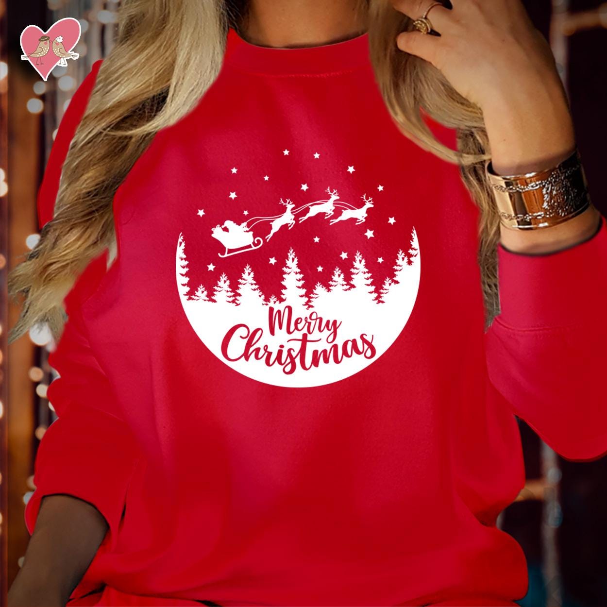 SWEATSHIRT (5016) Flying SANTA SLEIGH Reindeer Merry Christmas Sweatshirt - Santa Gift Winter Holiday Men Women Kid Family Merry Xmas Jumper