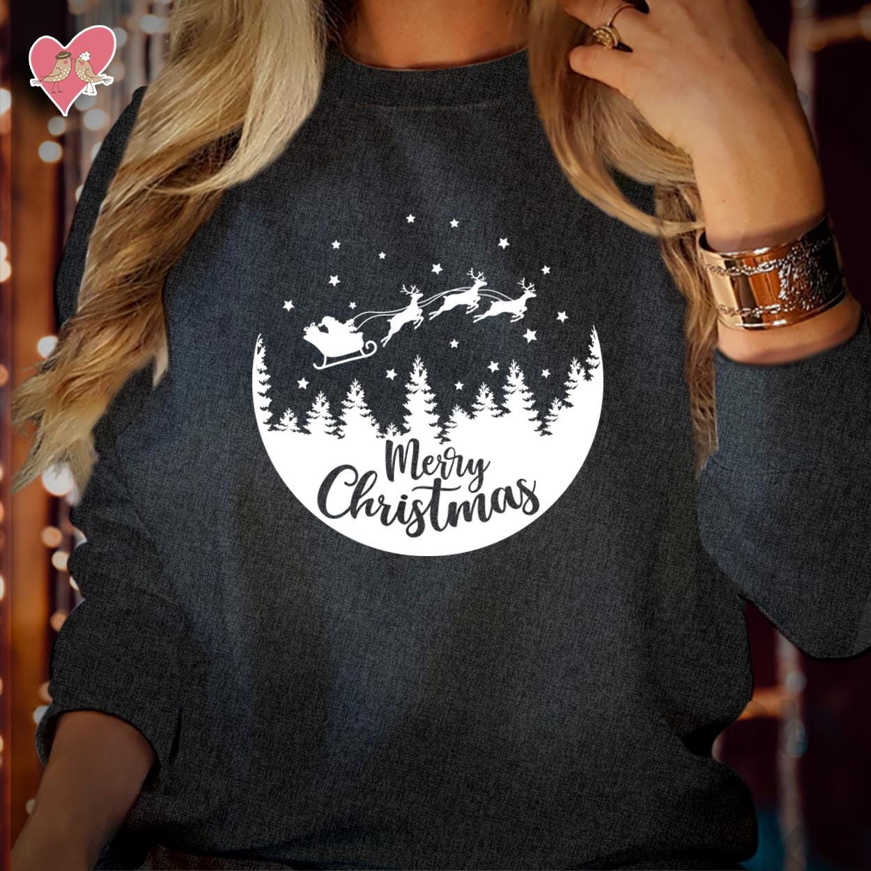 SWEATSHIRT (5016) Flying SANTA SLEIGH Reindeer Merry Christmas Sweatshirt - Santa Gift Winter Holiday Men Women Kid Family Merry Xmas Jumper