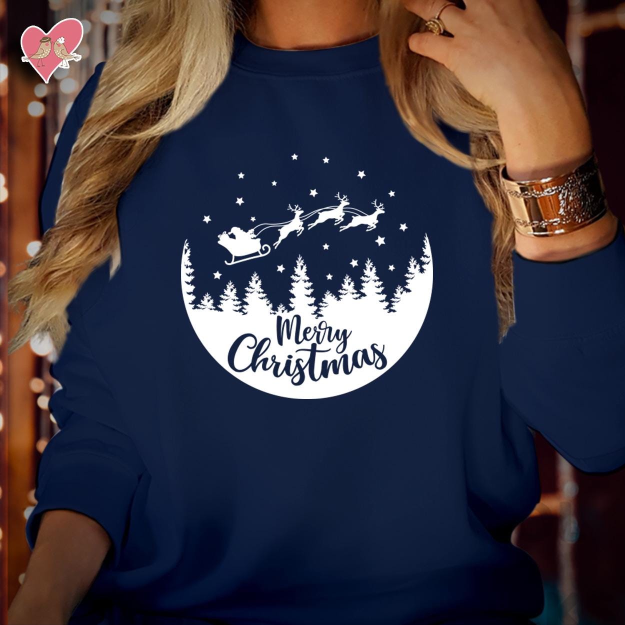 SWEATSHIRT (5016) Flying SANTA SLEIGH Reindeer Merry Christmas Sweatshirt - Santa Gift Winter Holiday Men Women Kid Family Merry Xmas Jumper