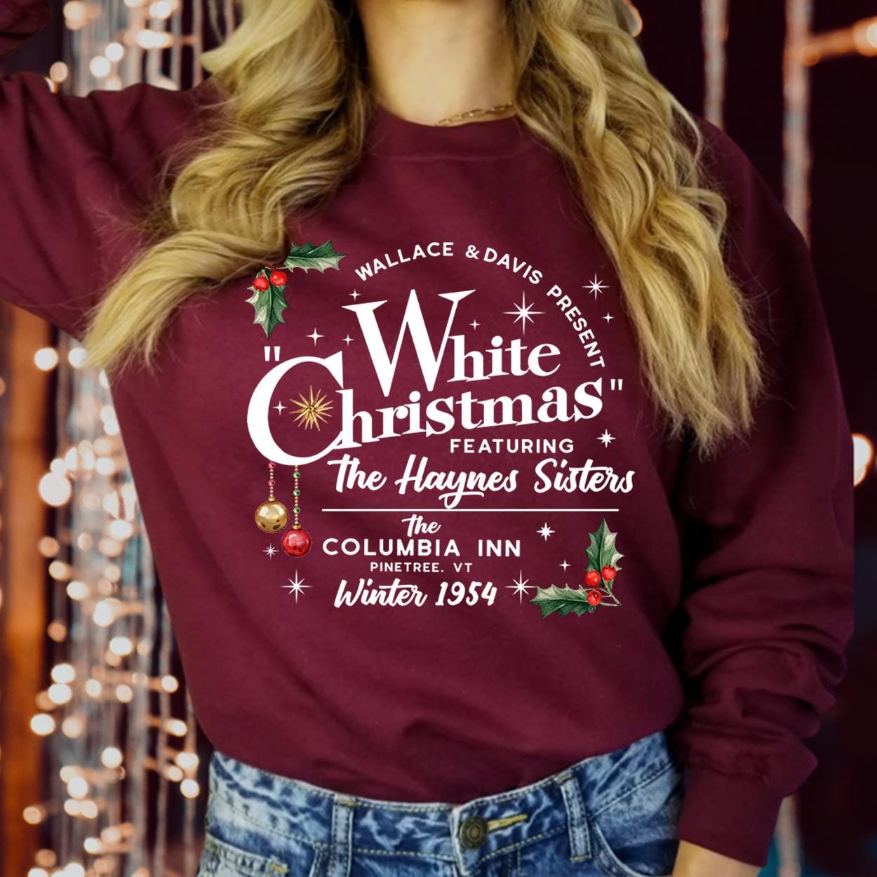 SWEATSHIRT (5381) Merry White Christmas Wallace and Davis Sisters Crewneck, Christmas Movie Family Holiday Season Xmas Gift Jumper