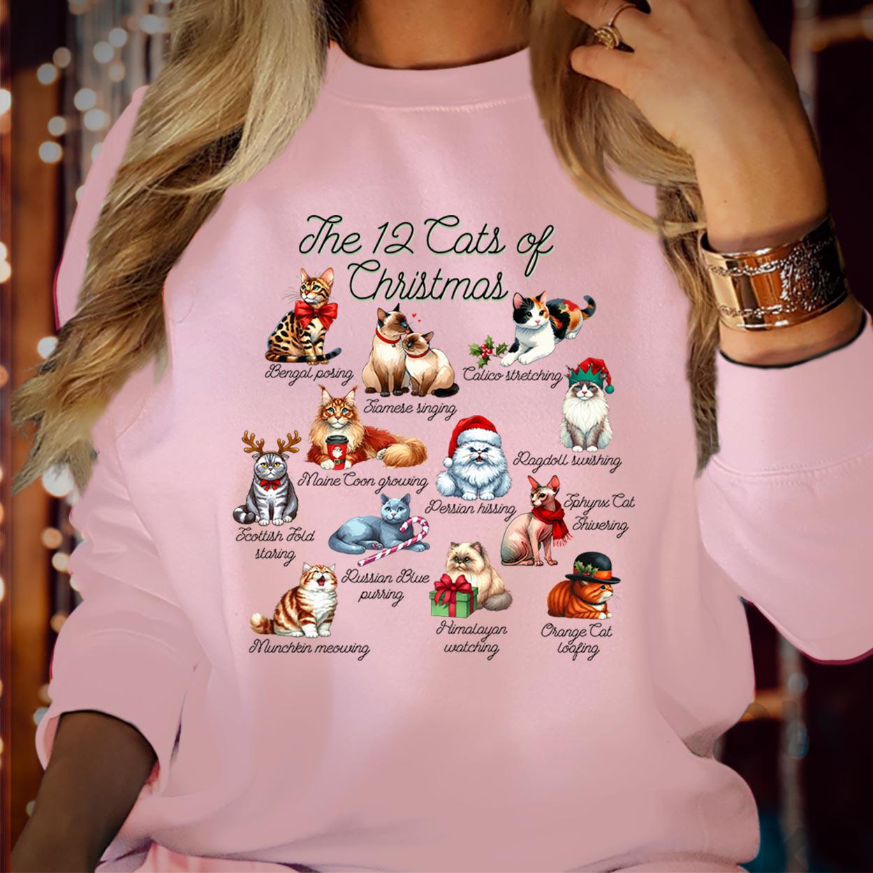 SWEATSHIRT (5153) Christmas Cat 12 Cats of Christmas, Meowy Christmas Merry Catmas Cat Lover Gift, Cozy Holiday Christmas Jumper