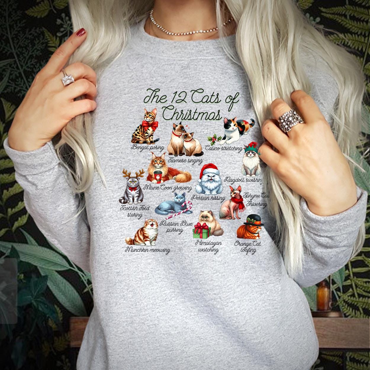 SWEATSHIRT (5153) Christmas Cat 12 Cats of Christmas, Meowy Christmas Merry Catmas Cat Lover Gift, Cozy Holiday Christmas Jumper